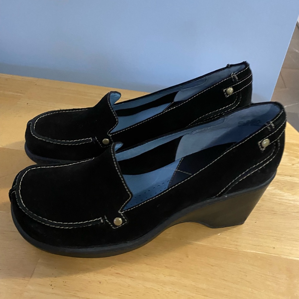 Women's Black Wedge Loafers Shoes Indigo by Clarks Suede Leather in Black Size 7